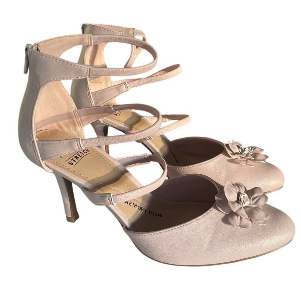 Impo stretch memory foam Baby Pink heels flower Tamara Bow 3" Heels Wedding 9.5